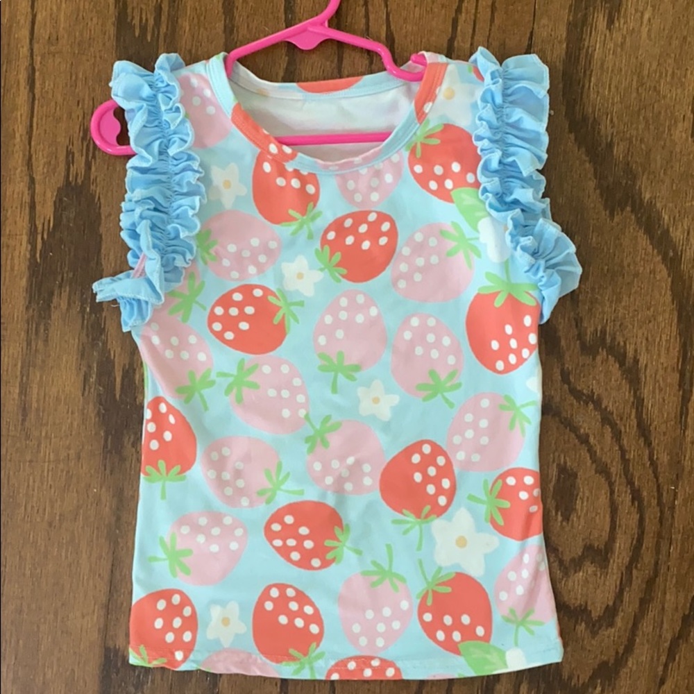 Cute strawberry matching ruffle shirt and shorts